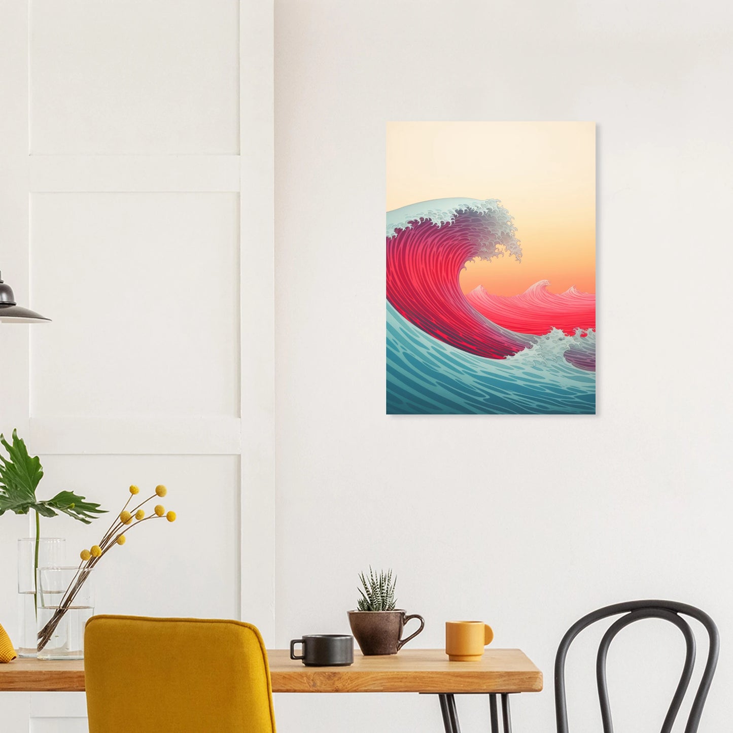 Affiche de style, vague rose et bleue