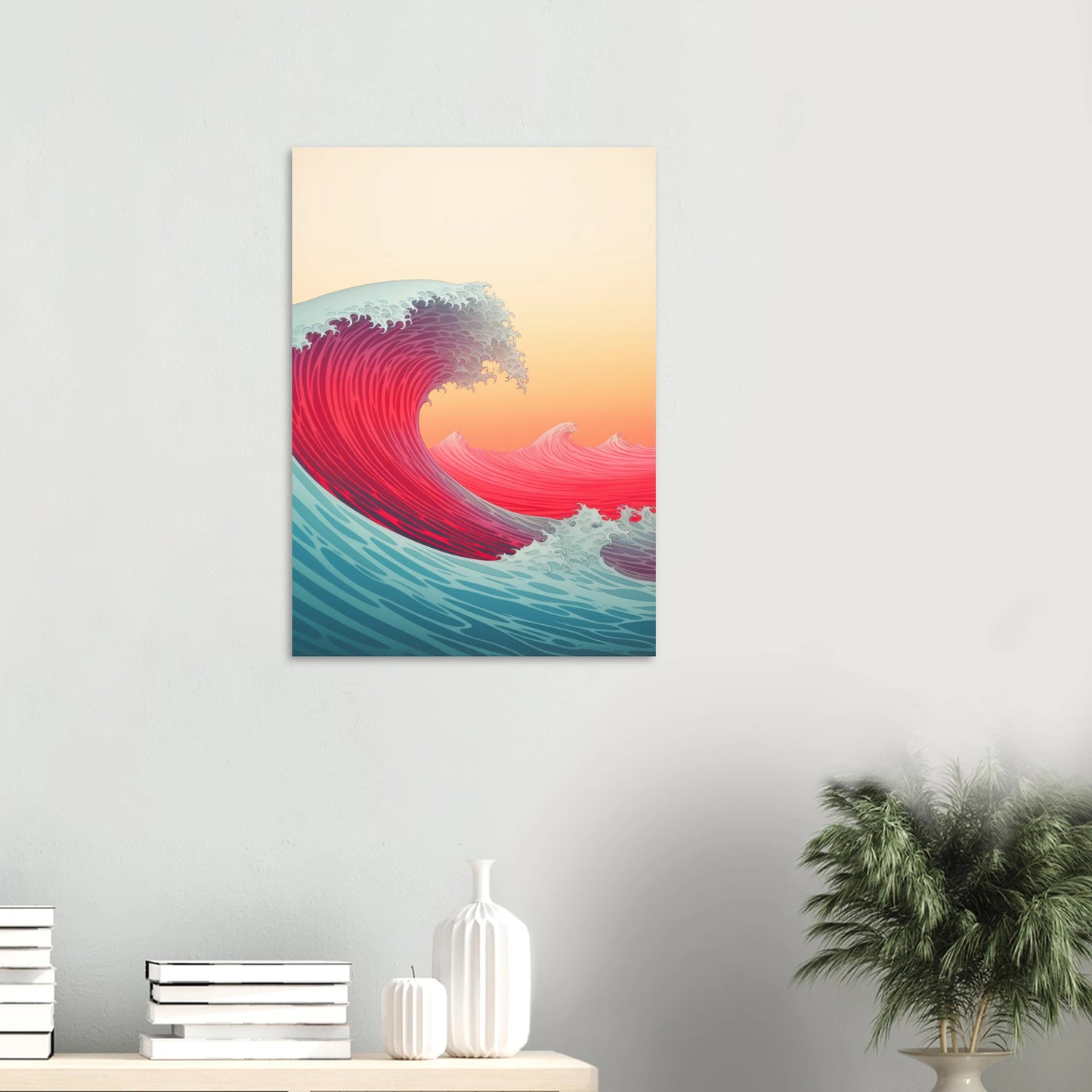 Affiche vague au coucher de soleil