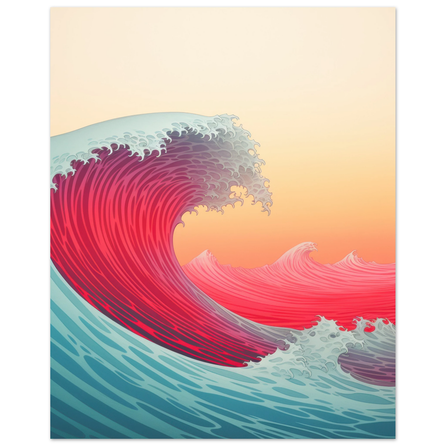 Affiche surf au coucher de soleil, imprimée en France.