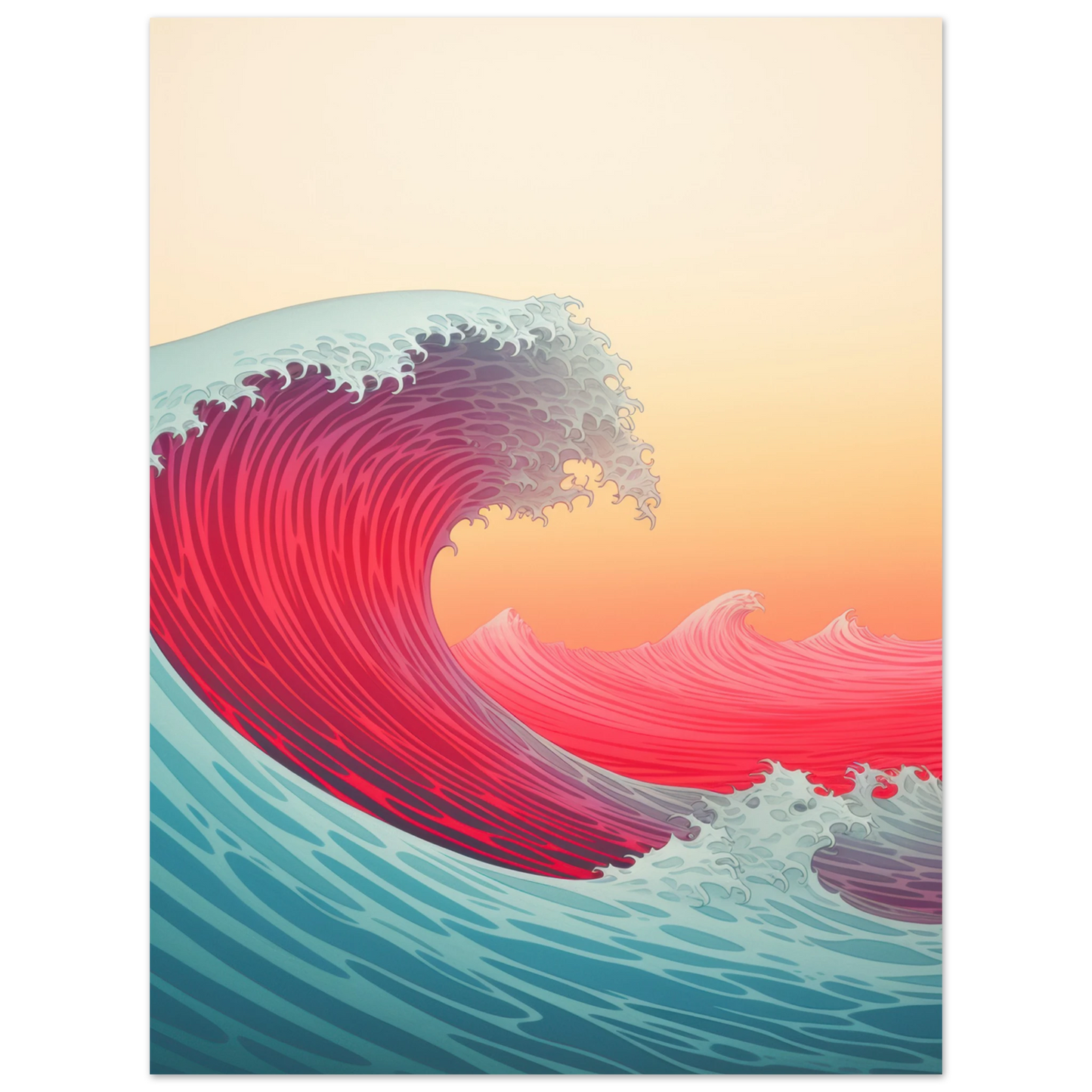 Affiche vague surf au coucher de soleil