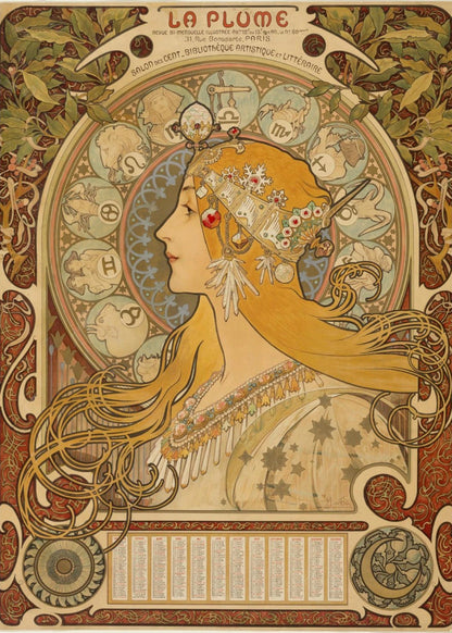 Zodiaque La Plume - Alphonse Mucha, l'affiche seule, papier épais mat éco-responsable