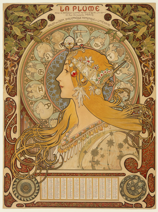 Zodiaque La Plume - Alphonse Mucha - Affiche Art Nouveau 1896
